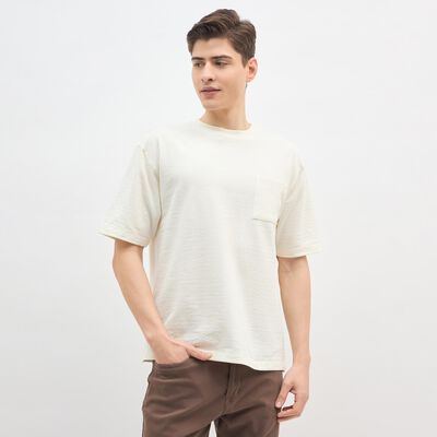 Men's Bright Snow White Round Neck Casual T-Shirt