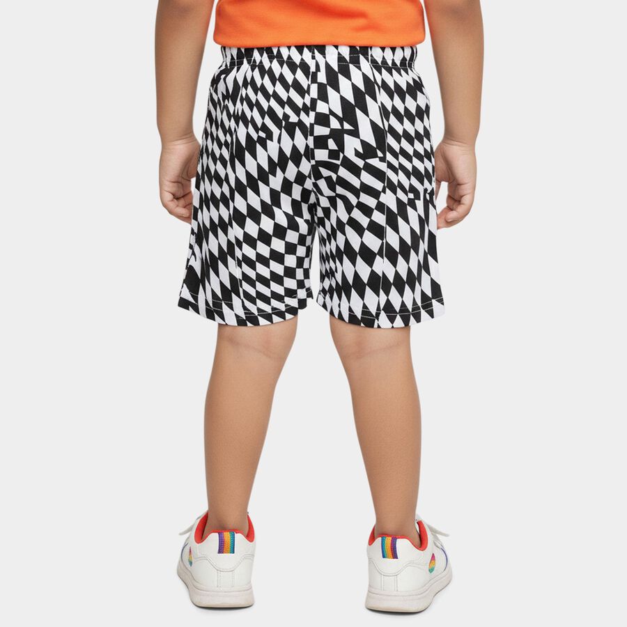 Boys' Black and White Regular Fit Checkerboard Printed Bermuda Shorts, Black, large