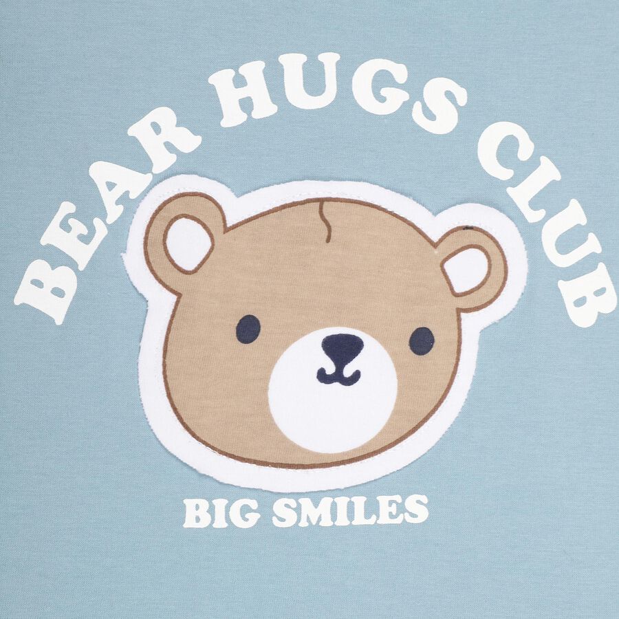 Infants' Sky Blue Cotton Round Neck Printed Baba Suit, Teal Blue, large