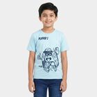 Boys Light Blue Cotton Blend Round Neck Regular Boys T-Shirt, हल्का नीला, small