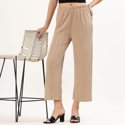 Women's Muted Beige Skinny Fit Textured Harem Pants