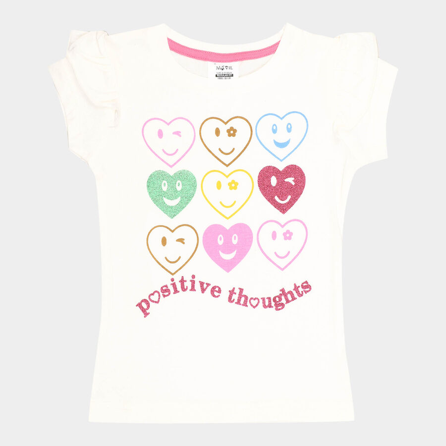 Girls Cotton T-Shirt, Off White, large image number null