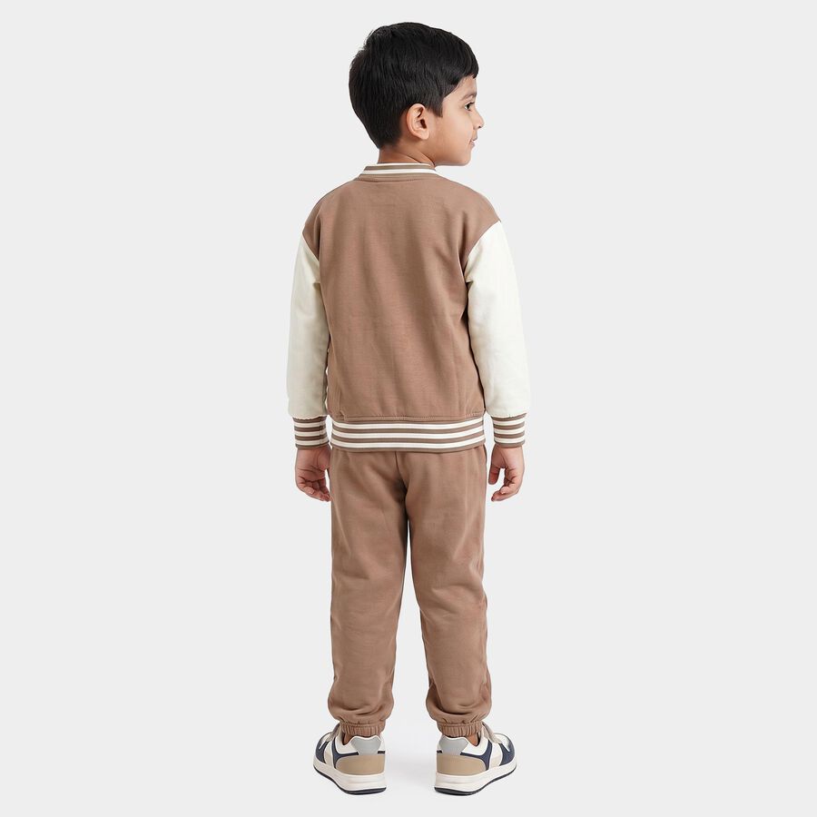 Boys' Beige Round Neck Applique Baba Suit, Beige, large