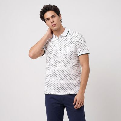 Men's Dark Green Cotton Polo Neck Printed T-Shirt