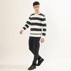 Men's Dark Forest Green and White Crew Neck Striped Sweatshirt, Dark Green, small image number null