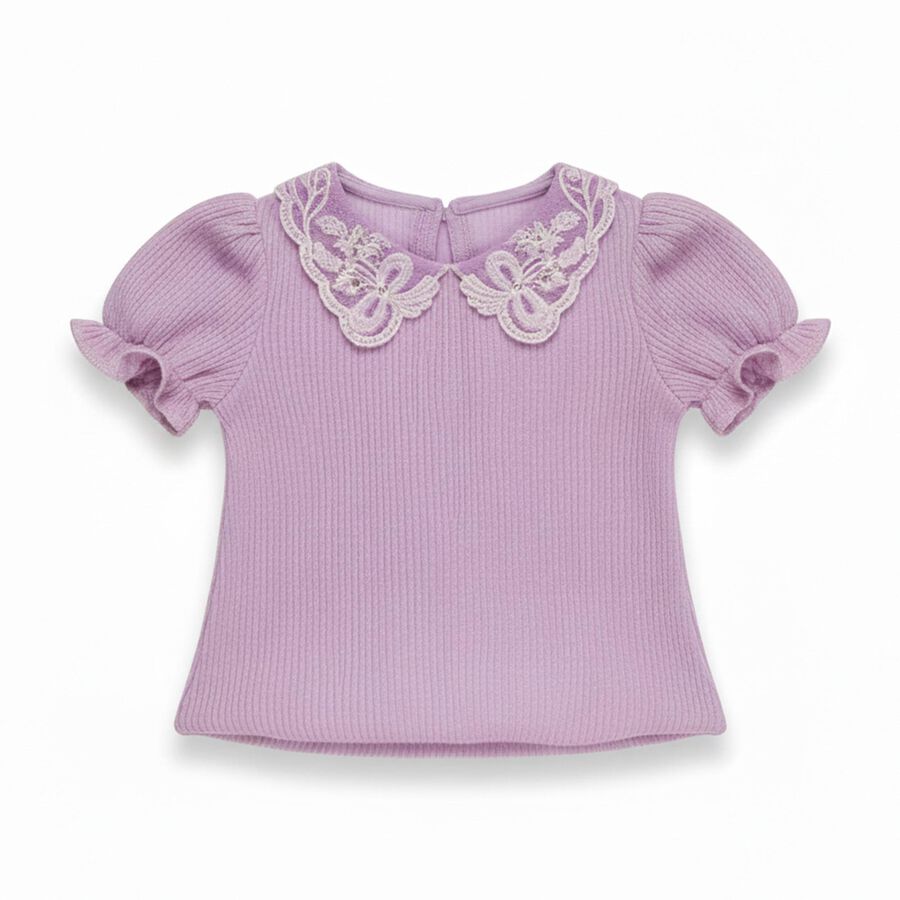 Girls Lavender Peter Pan Collar Romantic T-Shirt, Lilac, large