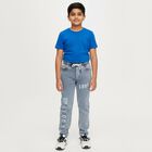Boys' Light Blue Slim Fit Printed Jogger Jeans, हल्का नीला, small image number null