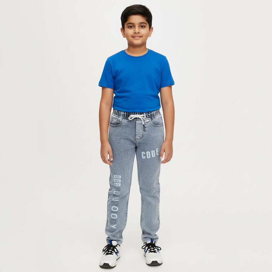 Boys' Light Blue Slim Fit Printed Jogger Jeans, हल्का नीला, large image number null
