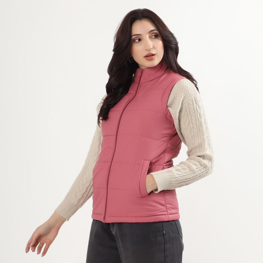 Women's Dusty Rose High Neck Casual Sleeveless Jacket, Purple, large image number null