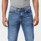 Men's Navy Blue Slim Fit Washed Jeans, Dark Blue, small