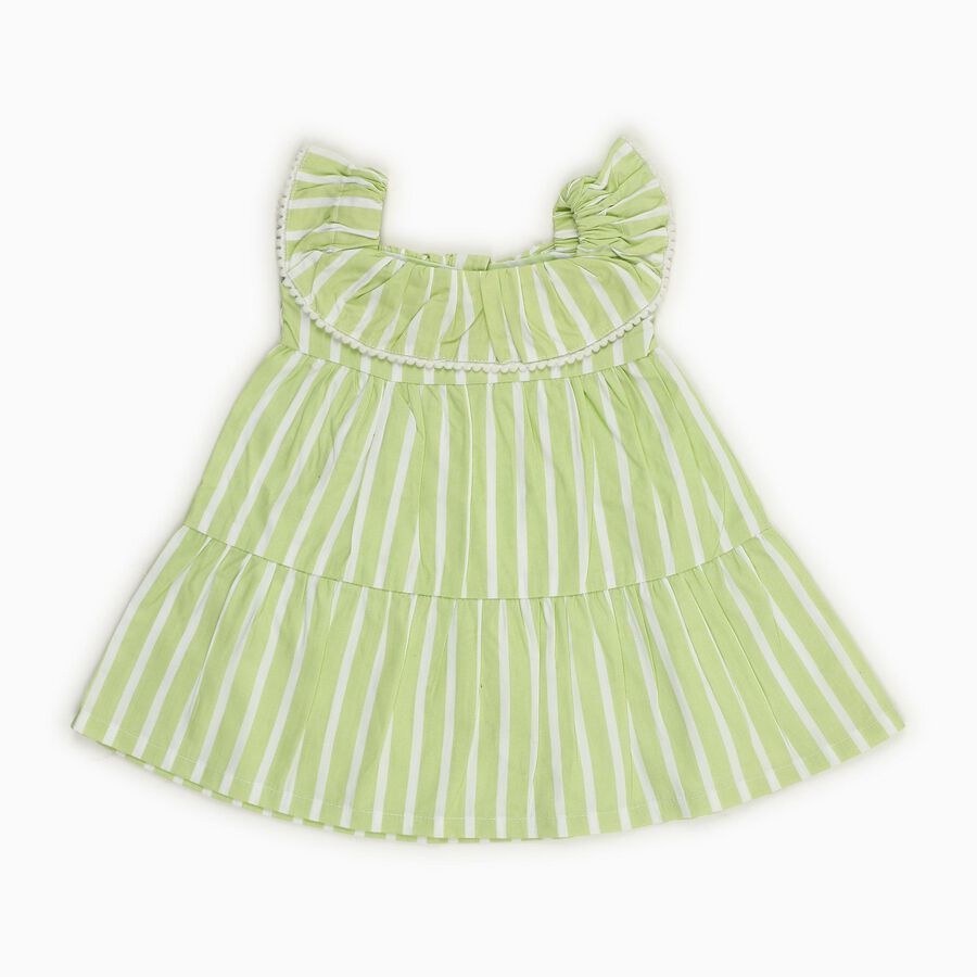 Infants' Light Mint Green Striped Tiered Sleeveless Frock, हल्का हरा, large image number null