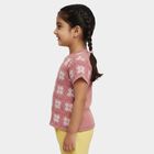 Girls' Pink Round Neck Floral Printed T-Shirt, हल्का गुलाबी, small
