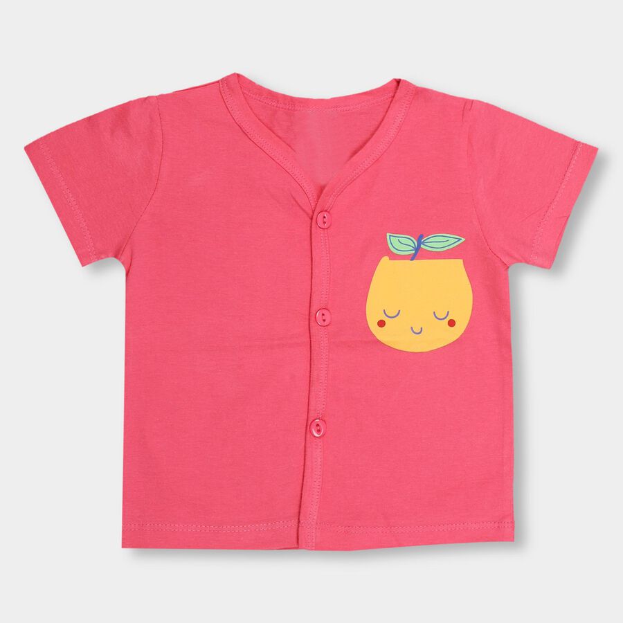 Kids Bright Pink Cotton V-Neck Front Open T-Shirt, Pink, large image number null