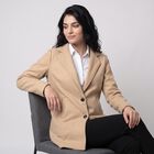 Women's Beige Lapel Collar Blazer Jacket, गहरा पीला, small
