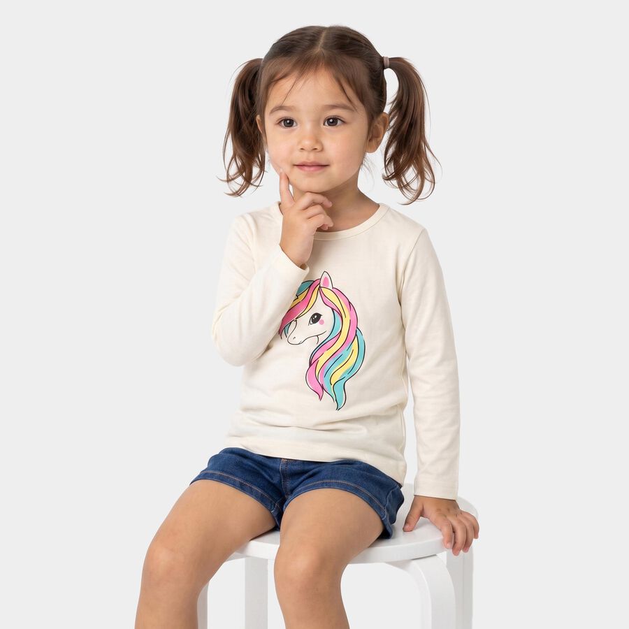 Girls Beige Round Neck Regular Top, Beige, large