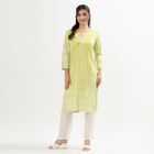 Ladies' Light Lime Green Round Neck Printed Kurta, Light Green, small