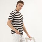Men's Brown Round Neck Horizontal Striped T-Shirt, Brown, small