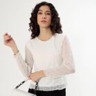 Women's Off-White Round Neck Casual Top, Off White, small