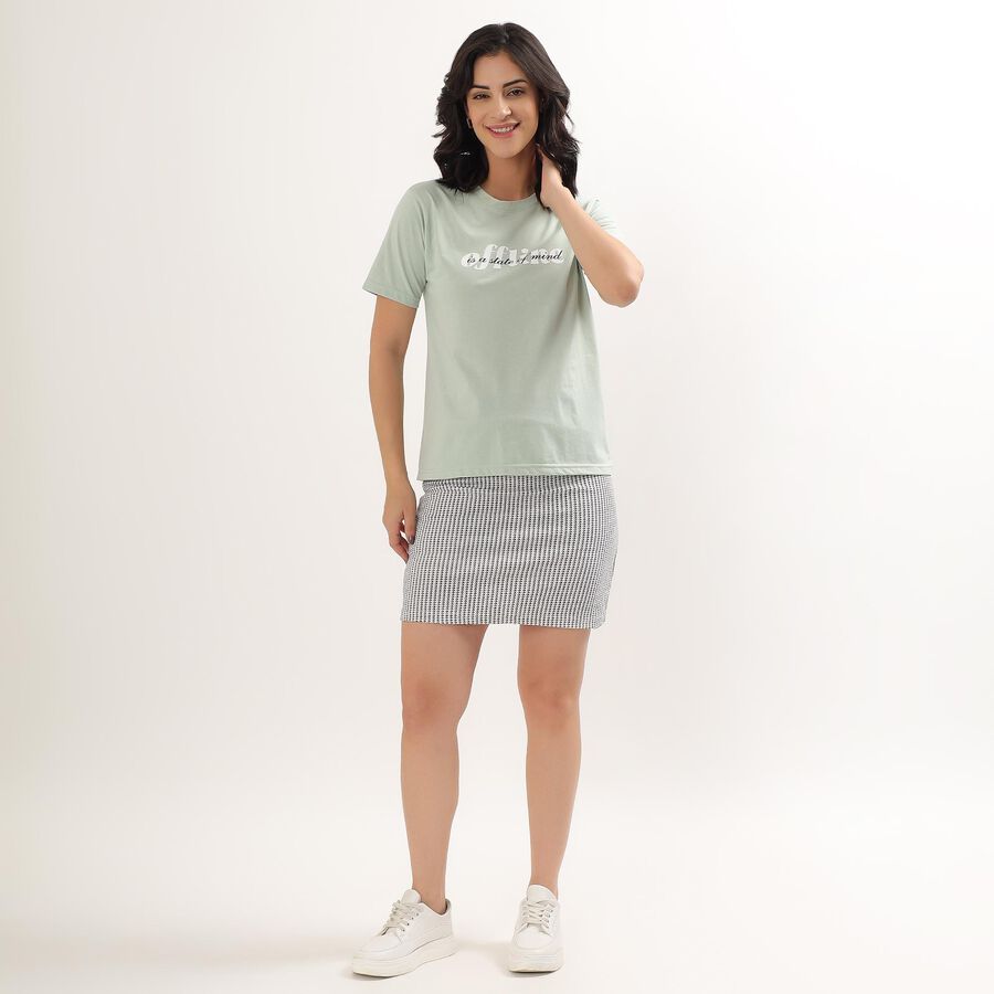 Women's Light Sage Green Round Neck Casual T-Shirt, Light Green, large