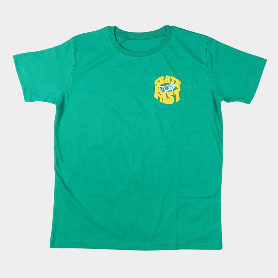 Boys' Green Cotton Blend Crew Neck Regular Boys T-Shirt, Dark Green, large