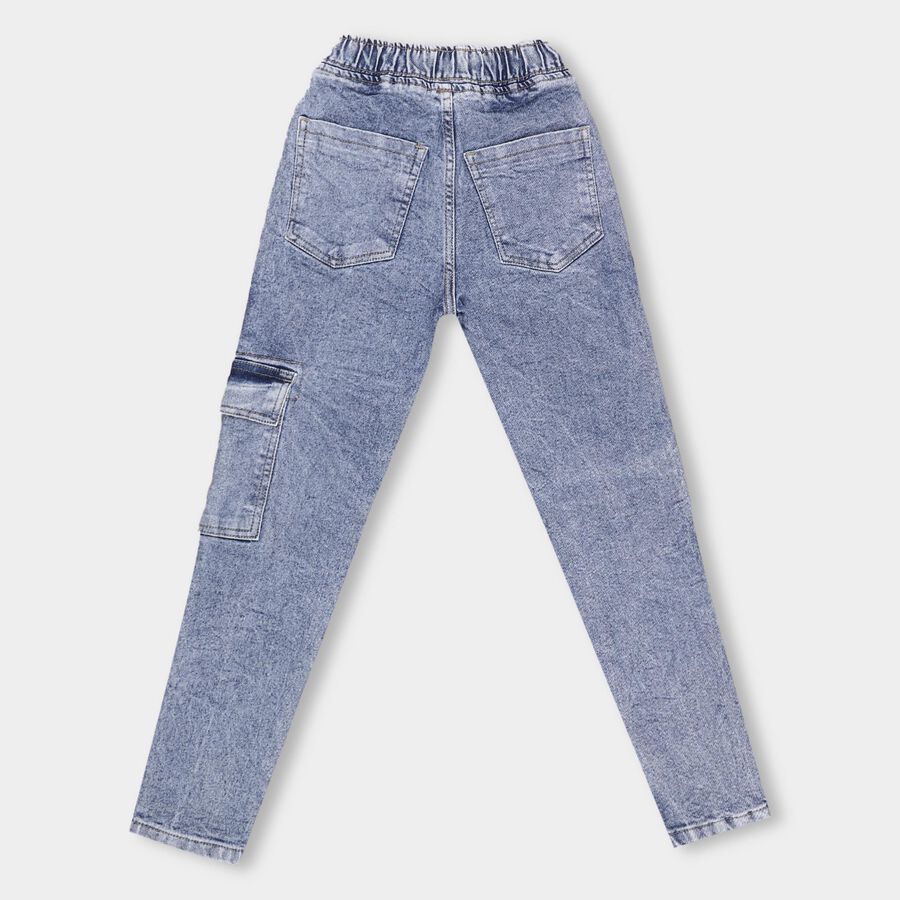 Boys' Stonewashed Blue Regular Fit Printed Jeans, Light Blue, large image number null