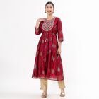 Women's Crimson Round Neck Embroidered A-Line Kurta, Fuchsia, small image number null