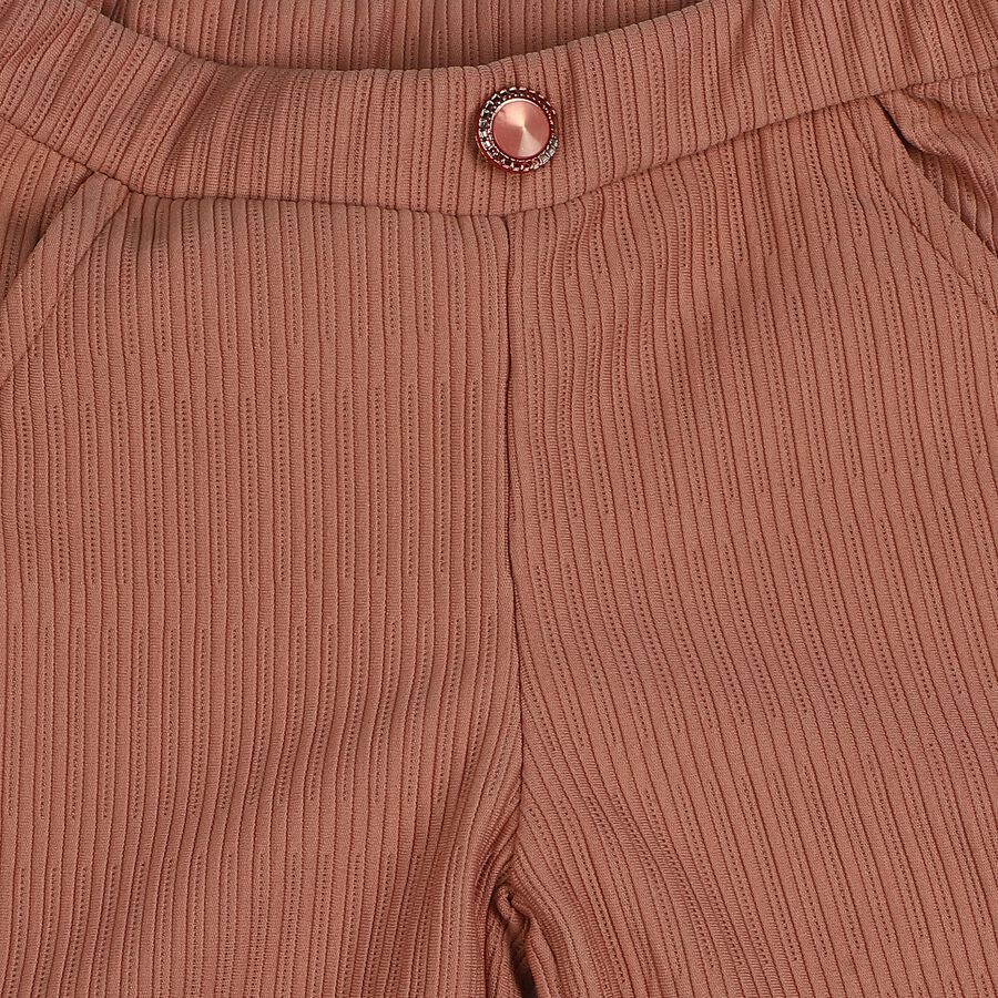 Girls Light Pink Regular Fit Ribbed Wide Leg Trousers, हल्का गुलाबी, large