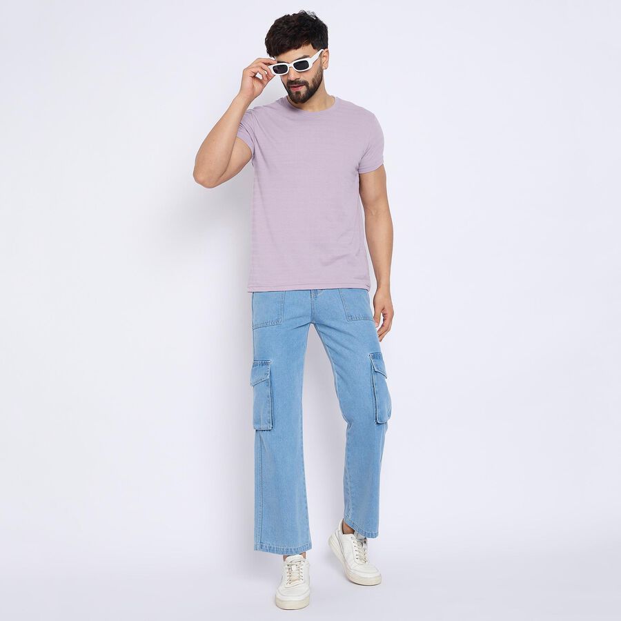 Men's Round Neck Half Sleeves T-Shirt , Lilac, large