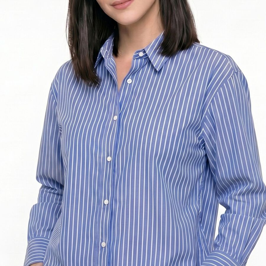 Women's Blue 100% Cotton Long Sleeve Collared Regular Fit Shirt, Light Blue, large