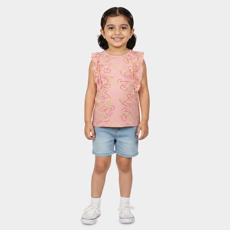Girls Pink Cotton Round Neck Regular T-Shirt, गुलाबी, large