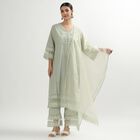 Women's Light Sage Green Cotton Embroidered Ethnic Set, Light Green, small image number null