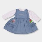 Infants' Soft Pastel Pink Cotton Blend Frock, Light Blue, small image number null
