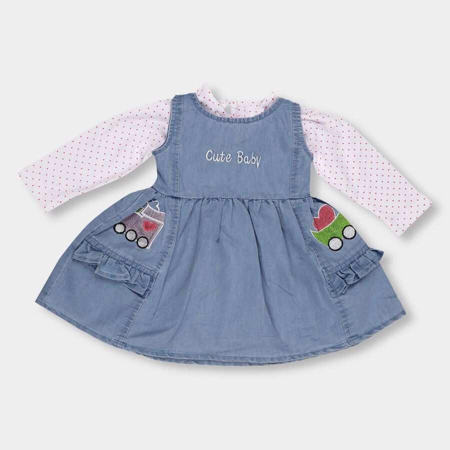Infants' Soft Pastel Pink Cotton Blend Frock, Light Blue, large image number null