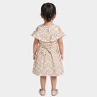 Girls' Cream Floral Printed Fit and Flare Cold Shoulder Frock, ऑफ व्हाइट, small