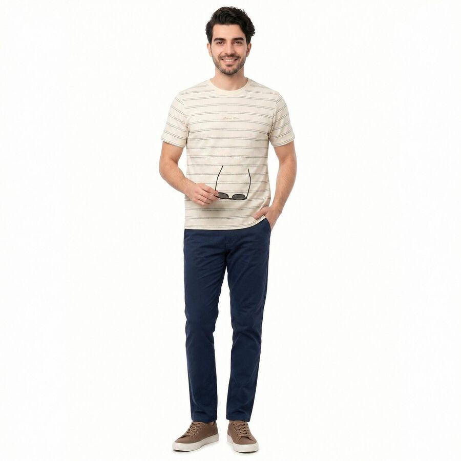 Men's White Round Neck Regular T-Shirt, Off White, large