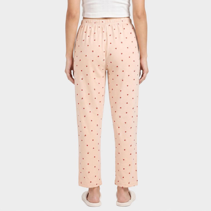 Women's Beige Straight Fit Heart Printed Pyjama, गहरा पीला, large