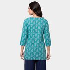 Women's Mid Blue Round Neck Printed Straight Kurti, Mid Blue, small