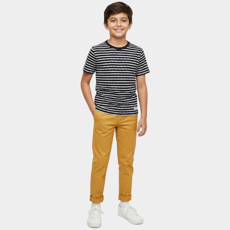 Boys Navy Blue Round Neck Casual T-Shirt, Navy Blue, large