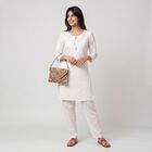 Women's White Keyhole Neck Embroidered Straight Kurta, सफ़ेद, small