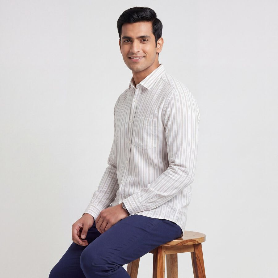 Men Beige 100% Cotton Casual Shirt, गहरा पीला, large