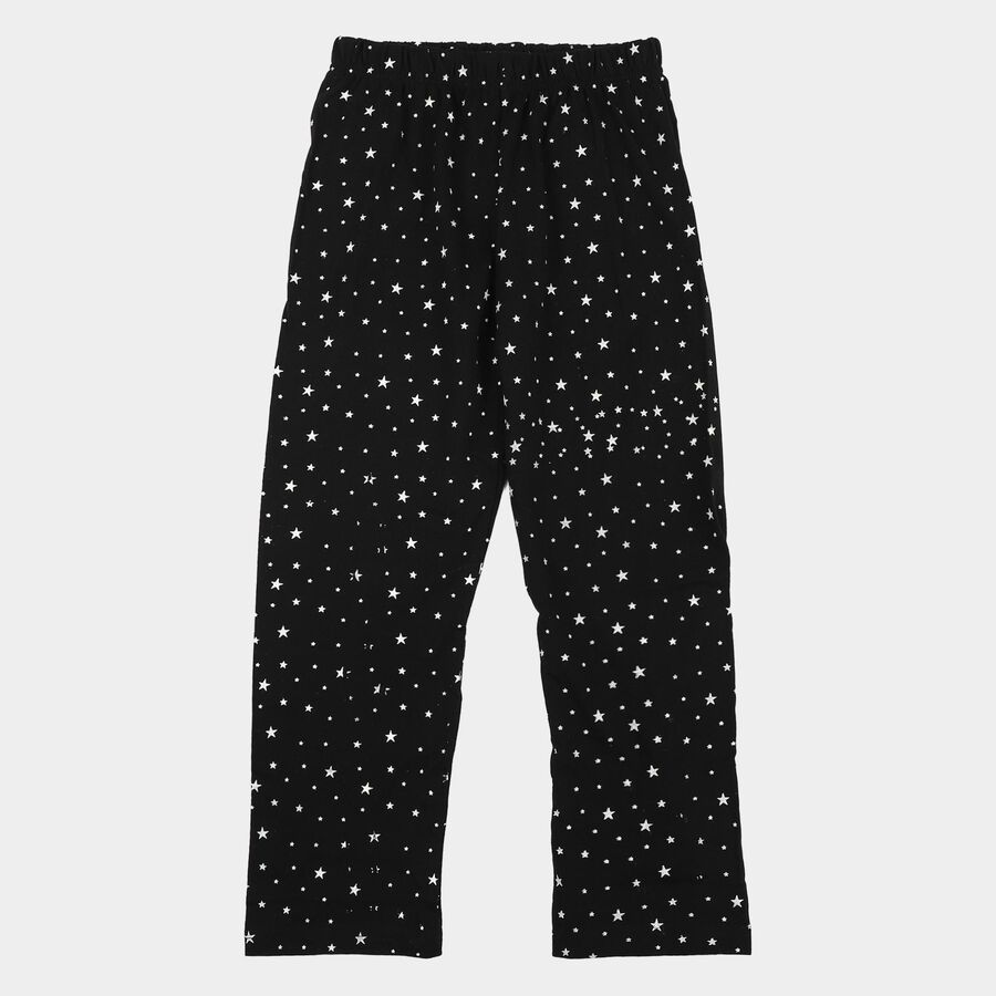 Girls Black Regular Fit Solid Pyjama, काला, large