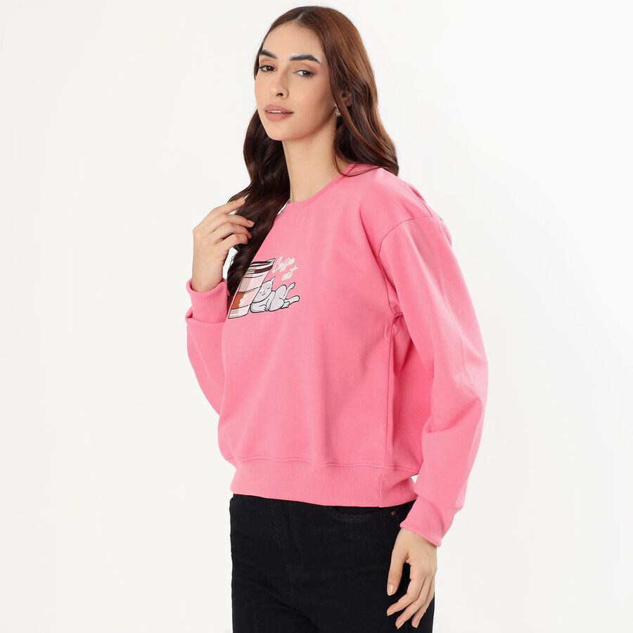 Women's Bright Pink Crew Neck Casual Sweatshirt, Pink, large image number null