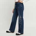 Girls' Deep Indigo Wide-Leg Embroidered Jeans, Mid Blue, small image number null