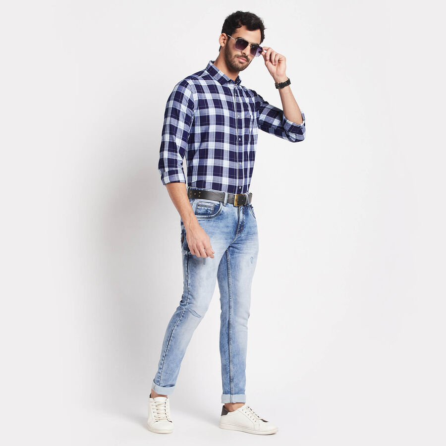 Cotton Checks Casual Shirt, Dark Blue, large image number null