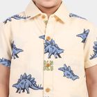 Boys Cream Cotton Collar Casual Shirt, Off White, small