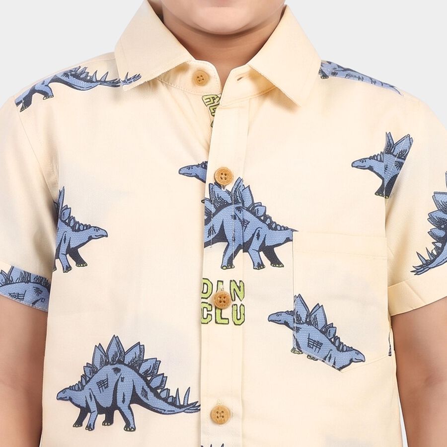 Boys Cream Cotton Collar Casual Shirt, Off White, large
