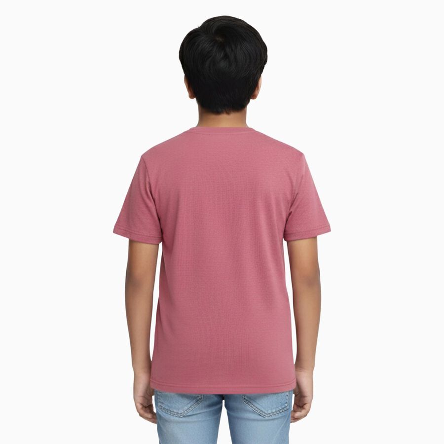 Boys Muted Rose Pink Crew Neck Casual Half Sleeve T-Shirt, Pink, large