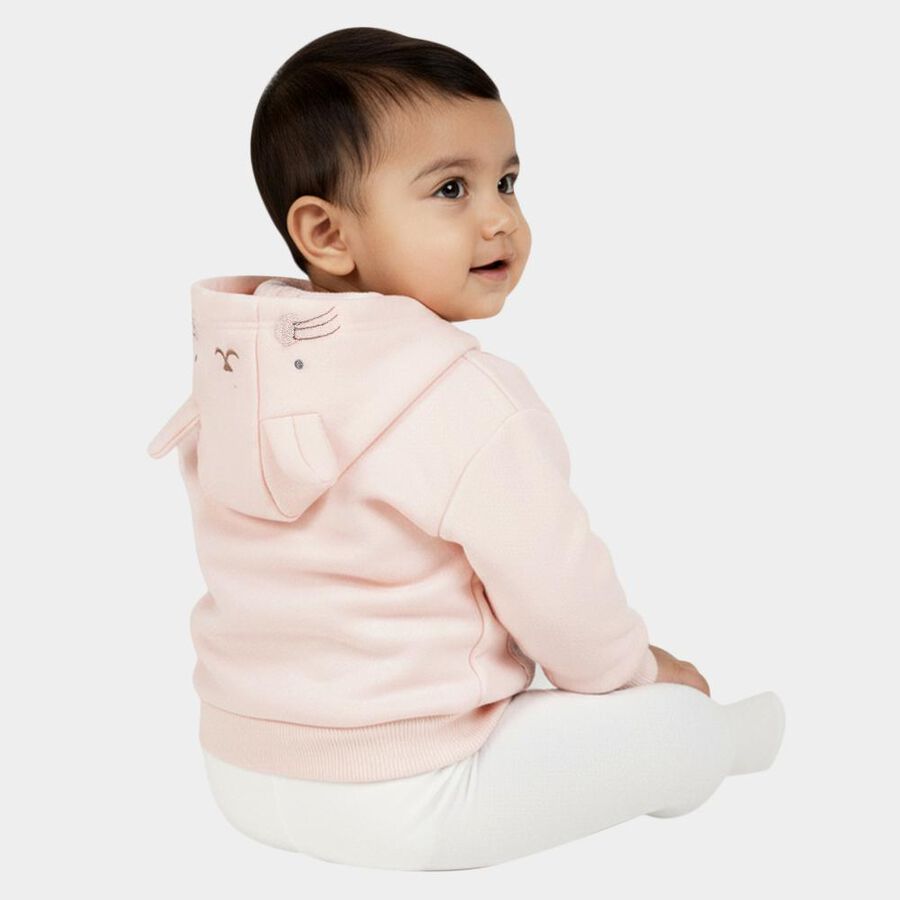 Infants Light Pink Cotton Hooded Casual Sweatshirt, हल्का गुलाबी, large image number null