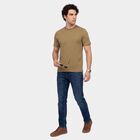 Men's Beige Cotton Round Neck Regular Geometric T-Shirt, गहरा पीला, small