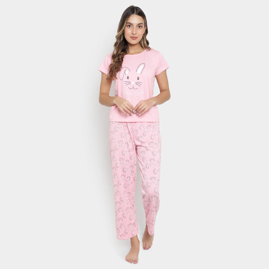 Printed Night Suit, Light Pink, large image number null